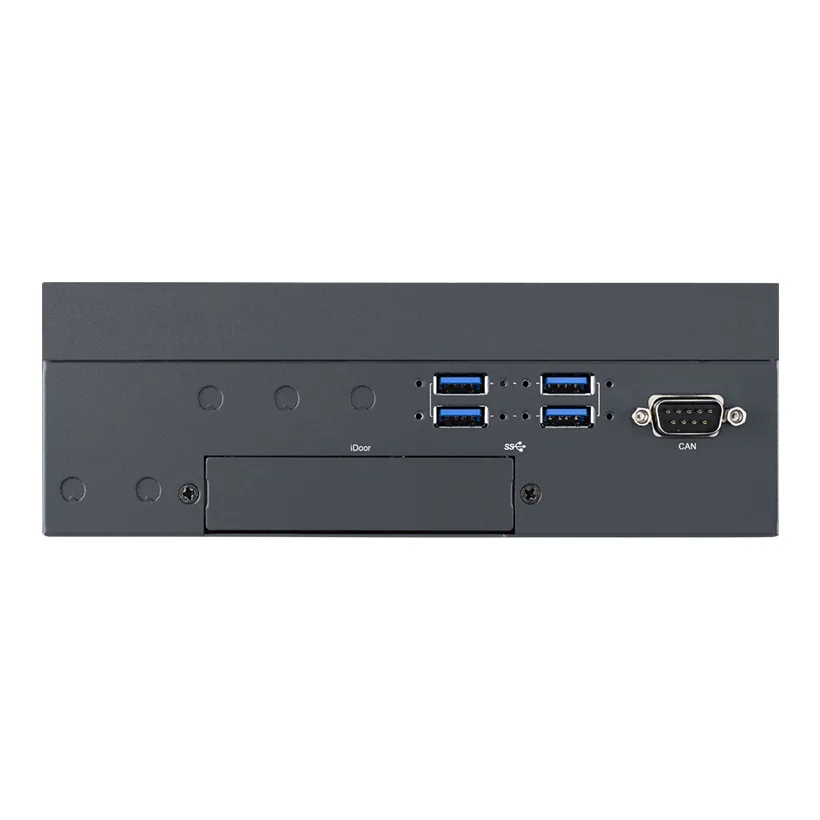 Máy tính AI Advantech MIC-713-ON vỏ đen, mặt trước có 4 cổng USB, khe iDoor và cổng CAN